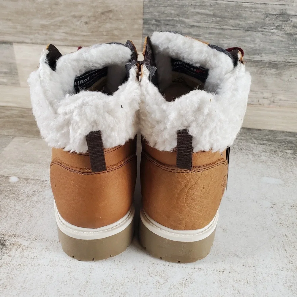 Kamik Rogue Hike 3 Womens Winter Boots Sz 8 Cognac Leather Side Zipper Lace Up